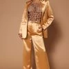 Fashion Nova Sadie Satin Wide Leg Pant - Gold Pants