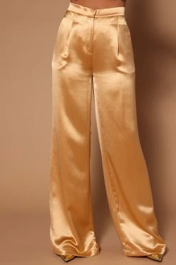 Fashion Nova Sadie Satin Wide Leg Pant - Gold Pants
