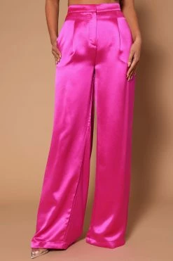 Fashion Nova Pants Sadie Satin Wide Leg Pant - Fuchsia
