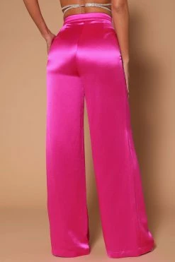 Fashion Nova Pants Sadie Satin Wide Leg Pant - Fuchsia