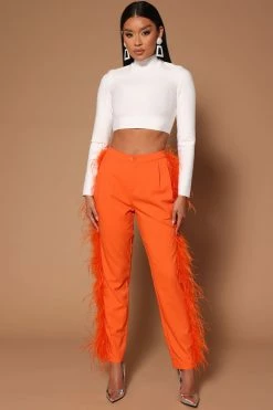 Fashion Nova Amelia Feather Pants - Orange