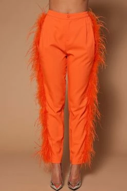 Fashion Nova Amelia Feather Pants - Orange