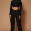 Fashion Nova Amelia Feather Pants - Black