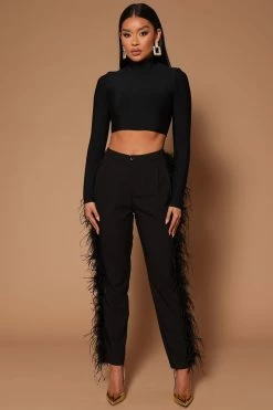 Fashion Nova Amelia Feather Pants - Black