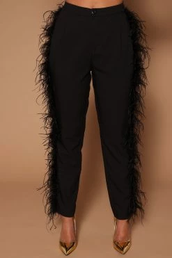 Fashion Nova Amelia Feather Pants - Black