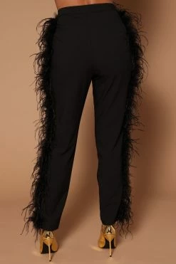 Fashion Nova Amelia Feather Pants - Black