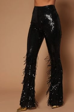 Fashion Nova Cher Sequin Pant - Black Pants