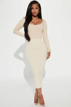 Fashion Nova Miley Snatched Midi Skirt - Cream Skirts & Skorts