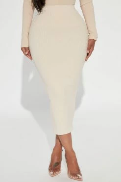 Fashion Nova Miley Snatched Midi Skirt - Cream Skirts & Skorts