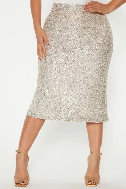 Fashion Nova Midnight Memories Sequin Midi Skirt - Champagne Skirts & Skorts