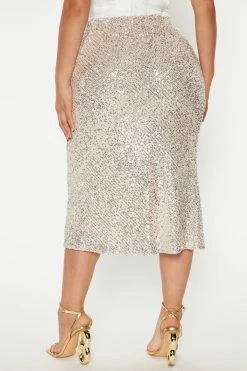 Fashion Nova Midnight Memories Sequin Midi Skirt - Champagne Skirts & Skorts