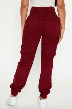 Fashion Nova Pocket Placement Cargo Pant - Burgundy Pants