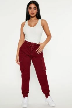 Fashion Nova Pocket Placement Cargo Pant - Burgundy Pants