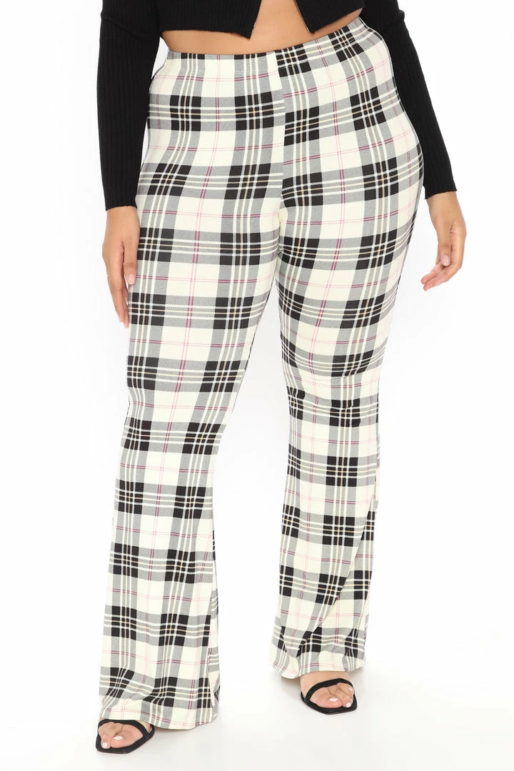 Fashion Nova Pants Plaid High Rise Flare Pant - Ivory/combo