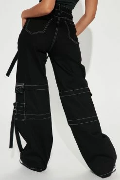 Fashion Nova Cruise Control Contrast Stitch Cargo Pants - Black