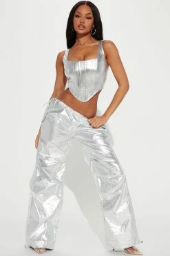 Fashion Nova Pants Guilty As Sin Metallic Parachute Pant - Silver