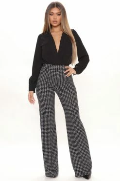 Fashion Nova Victoria High Waist Dress Pant Houndstooth 35 - Black/Grey