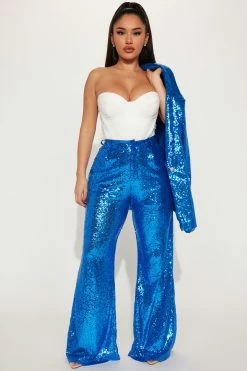 Fashion Nova Sparkle And Shine Sequin Pant - Blue Pants