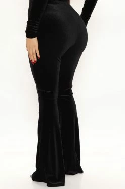 Fashion Nova Velvet Melodies Flare Pant - Black Pants