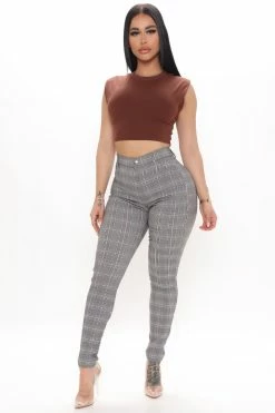 Fashion Nova Checking In Plaid Pants - Grey/combo