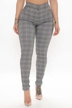 Fashion Nova Checking In Plaid Pants - Grey/combo