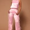 Fashion Nova Cassandra Feather Pant - Pink/Pink Pants