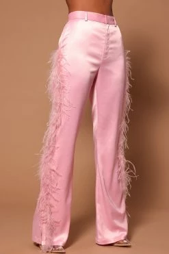 Fashion Nova Cassandra Feather Pant - Pink/Pink Pants