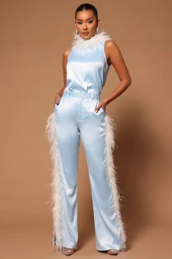 Fashion Nova Cassandra Feather Pant - Blue/combo