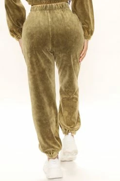 Fashion Nova Stay In With Me Velour Jogger - Olive Pants