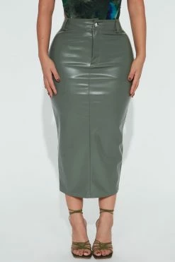 Fashion Nova Skirts & Skorts Hard To Forget Faux Leather Midi Skirt - Olive