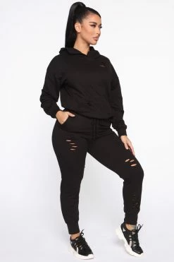 Fashion Nova Step Your Game Up Distressed Lounge Joggers - Black