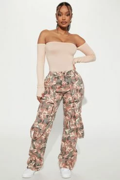 Fashion Nova Night Owl Camo Cargo Pant - Pink/combo Pants