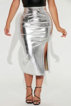 Fashion Nova Skirts & Skorts Good Luck Charm Metallic Skirt - Silver