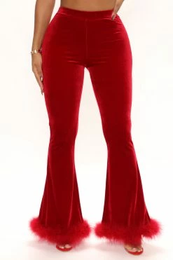 Fashion Nova Velvet Melodies Feather Flare Pant - Wine Pants