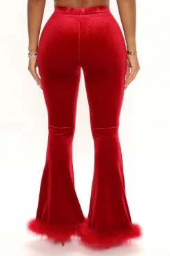 Fashion Nova Velvet Melodies Feather Flare Pant - Wine Pants