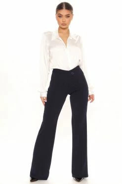 Fashion Nova Call It Even Wide Leg Dress Pants - Navy