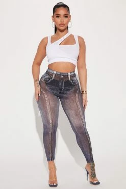 Fashion Nova Gimme More Mesh Printed Denim Legging - Blue/combo Leggings