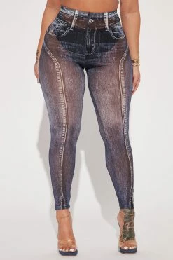 Fashion Nova Gimme More Mesh Printed Denim Legging - Blue/combo Leggings