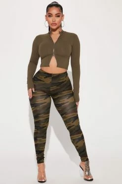 Fashion Nova Ride Or Die Camo Leggings - Olive/combo