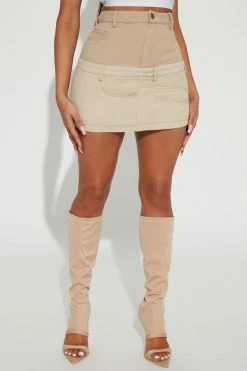 Fashion Nova Walk Behind Me Colorblock Mini Skirt - Khaki