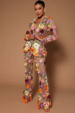 Fashion Nova Celena Embroidered Pant - Nude/combo