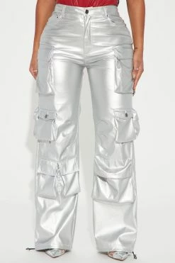 Fashion Nova Pants Something About You Faux Leather Cargo Pant 32 - Silver