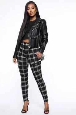 Fashion Nova Plaid For You Leggings - Black/White