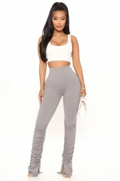 Fashion Nova Stacked Honey High Rise Pant - Heather Grey Pants