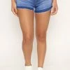 Fashion Nova Blue Lagoon Release Hem Stretch Denim Shorts - Medium Blue Wash