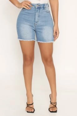 Fashion Nova Brunch Babe Smoothing Stretch Denim Shorts - Light Blue Wash