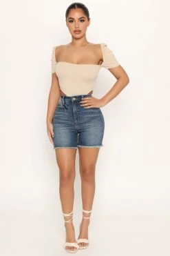 Fashion Nova Brunch Babe Smoothing Stretch Denim Shorts - Dark Wash