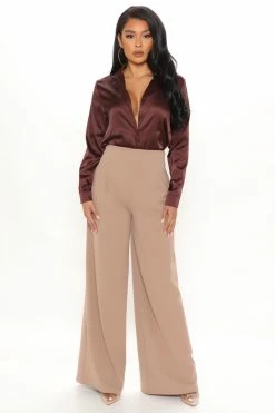 Fashion Nova Pants Bossing It Wide Leg Pant 33 - Taupe