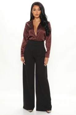 Fashion Nova Bossing It Wide Leg Pant 33 - Black Pants