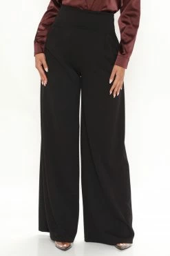 Fashion Nova Bossing It Wide Leg Pant 33 - Black Pants